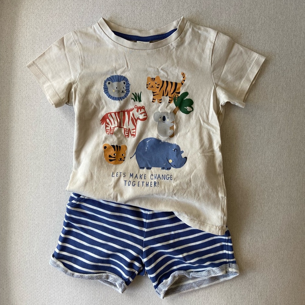 H&M Toddler Boy’s T-Shirt Shorts Set Zoo Animals 3T